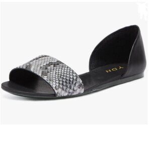 YDN Serpentine & Black Western Open Toe D'Orsay Casual Flat Sandals Slip on Shoe